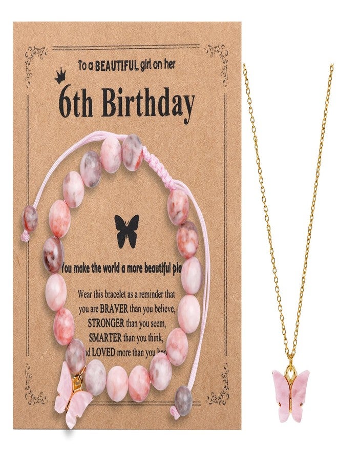 CHUNG 6-12 Year Old Girls Birthday Gifts,Butterfly Natural Stone Bracelet Pink Christmas for Daughter Granddaughter Niece,6th - Image 1