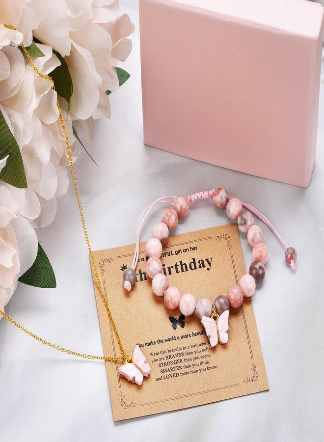 CHUNG 6-12 Year Old Girls Birthday Gifts,Butterfly Natural Stone Bracelet Pink Christmas for Daughter Granddaughter Niece,6th - Image 4