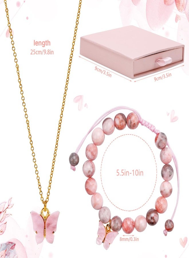 CHUNG 6-12 Year Old Girls Birthday Gifts,Butterfly Natural Stone Bracelet Pink Christmas for Daughter Granddaughter Niece,6th - Image 2