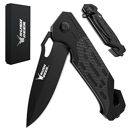 Rush Deer Pocket Knife, Self Defense Knife, Pocket Knife for Men Women Lightweight,EDC Pocket Knives with Clip, Glass Breaker,Christmas Gifts for Men Women Dad Husband - Image 1
