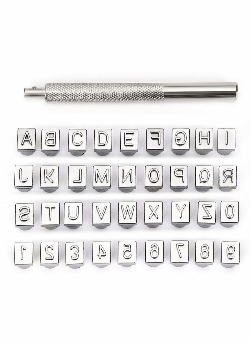 Excefore Leather Craft Punch Tool, Capital Letters and Numbers Punch Handle for Leather Art Craft (6.5mm - 36 Pieces)  - Image 1