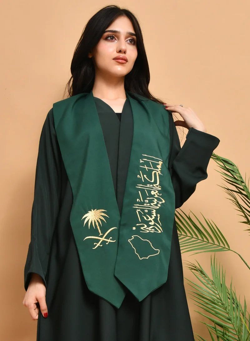 HAWRAA ABAYA Green scarf with embroidery of the Kingdom of Saudi Arabia and the Saudi logo