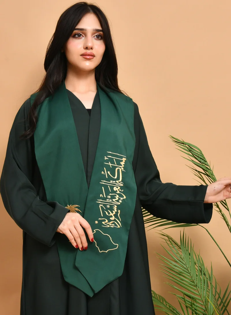 HAWRAA ABAYA Green scarf with embroidery of the Kingdom of Saudi Arabia and the Saudi logo