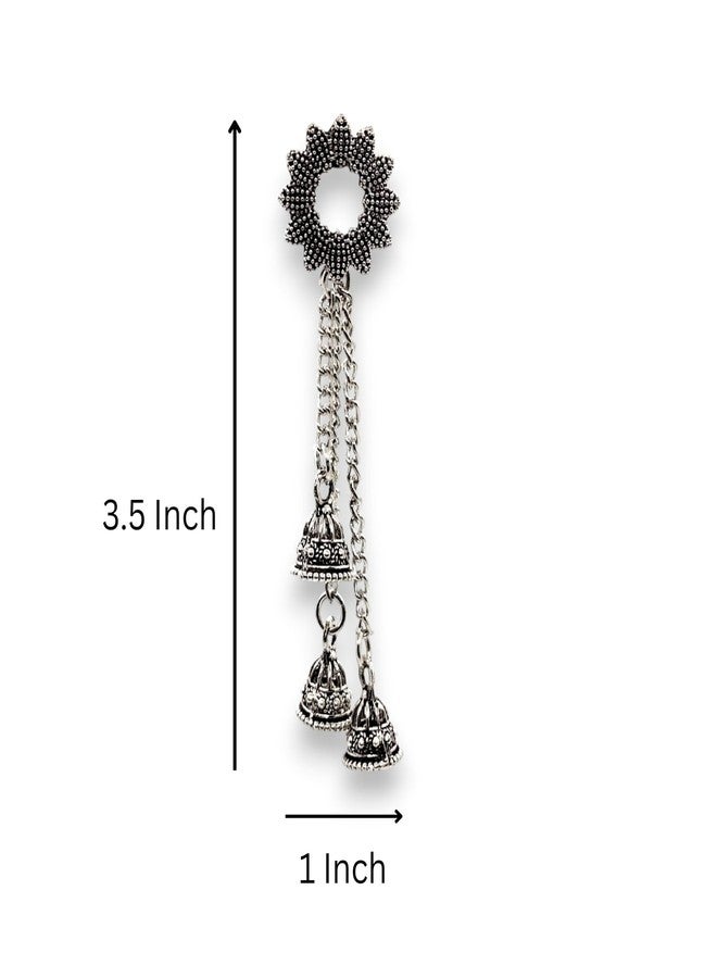 Elleva Long Earrings for Women Stylish Combo Pack | Fashion Oxidised Earrings Jhumka Set for Girls Traditional Design Birthday & Anniversary Gift Accessories, Silver, Set of 2 (Pack of 1) - Image 5