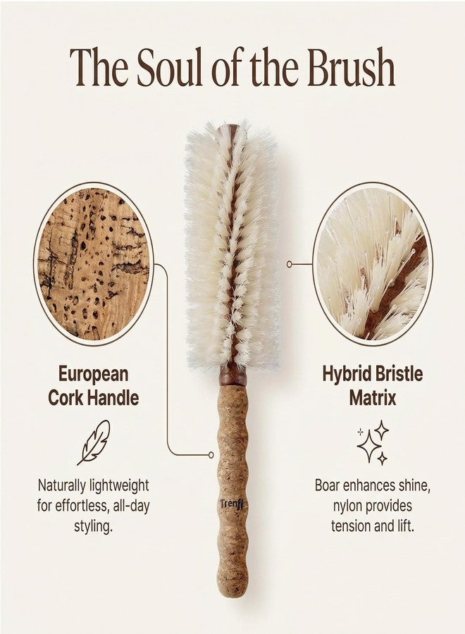 TRENFI Boar Bristle Round Brush for Blow Drying — 2.75 Inch Boar and Nylon Barrel with Cork Handle for Volume and Frizz Control — Fine to Medium Hair - Image 2