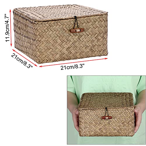 Hipiwe Wicker Shelf Baskets Bin with Lid Handwoven Seagrass Storage Basket Container Square Multipurpose Household Basket Boxes for Shelves and Home Organizer, Coffee Small - Image 5