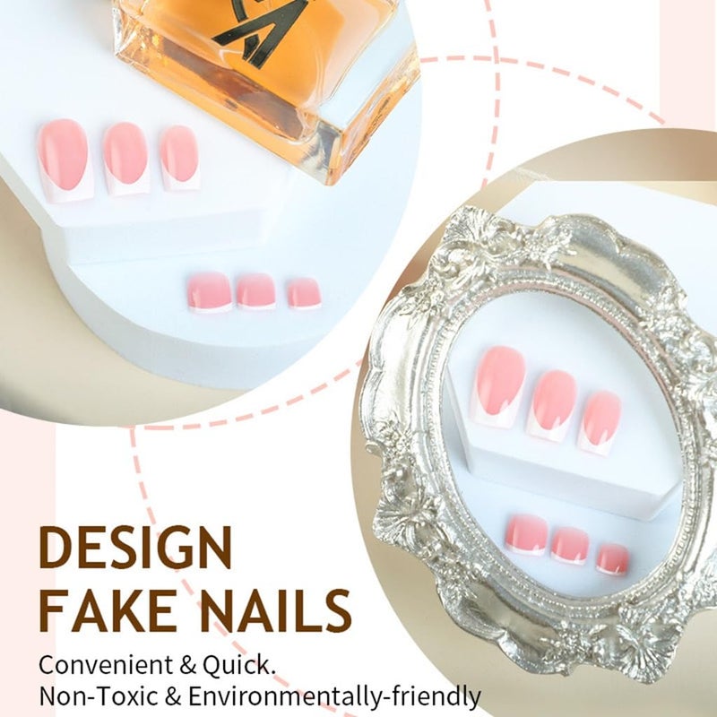 CTTHNBD 48Pcs Square Press on Nails Medium & Fake Toenails Set - White French Tip Fake Nails, Full Cover Press on Toenails - for Women 48 Pcs - Image 3