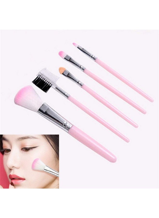 TOPHAVEN TOPHAVEN 5 Pcs/Pack Pink Mini Eyeshadow Foundation Eyebrow Lip Makeup Brush Fine Beauty/Eye Shadow Eyebrow Eyeliner Eyelash Lip Brush Cosmetic Tool Mini Make Up Eye Brush Set PACK OF 2  - Image 2