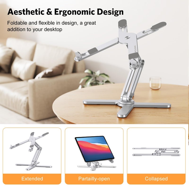 OMOTON LA10 360Â° Rotating Laptop Stand Riser for Desk, Ergonomic Foldable Computer Stand Adjustable Height Angles for Collaborative Work, Easy Storage Fit Macbooks,All Laptops up to 16 inches, Silver - Image 3