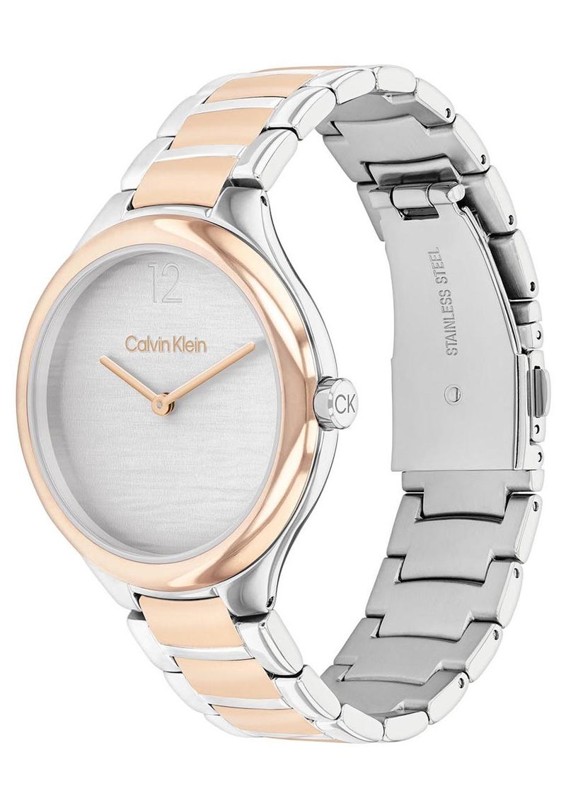 CALVIN KLEIN ساعة كالڤن كلاين الدائرية التناظرية للنساء بحالة فضية بيضاء - 25100049 - Image 1