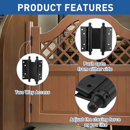 TamBee 4inch Double Action Hinge Saloon Door Hinges Swinging Door Hinge Heavy Duty Self Closing Black Steel Hinges with Screws - Image 3