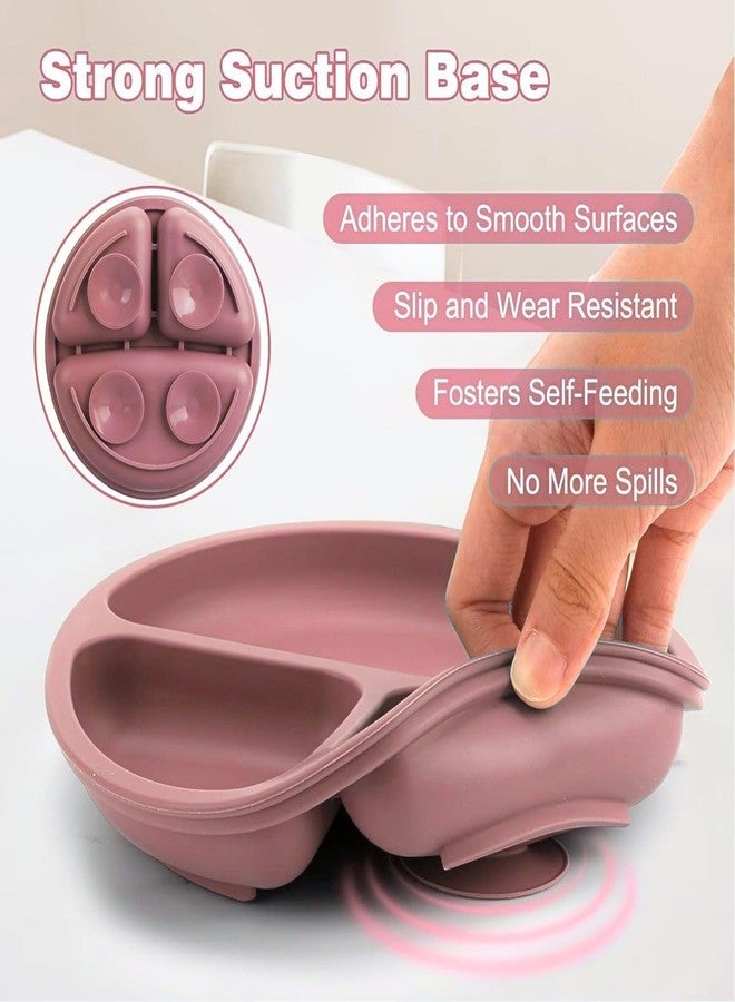 SKYFUN (LABEL) Silicone Baby Feeding Set with Suction Plate Bowl Sippy Cup Bib Spoon Fork, Unbreakable Dinnerware for Babies Toddlers (Pink) - Image 2