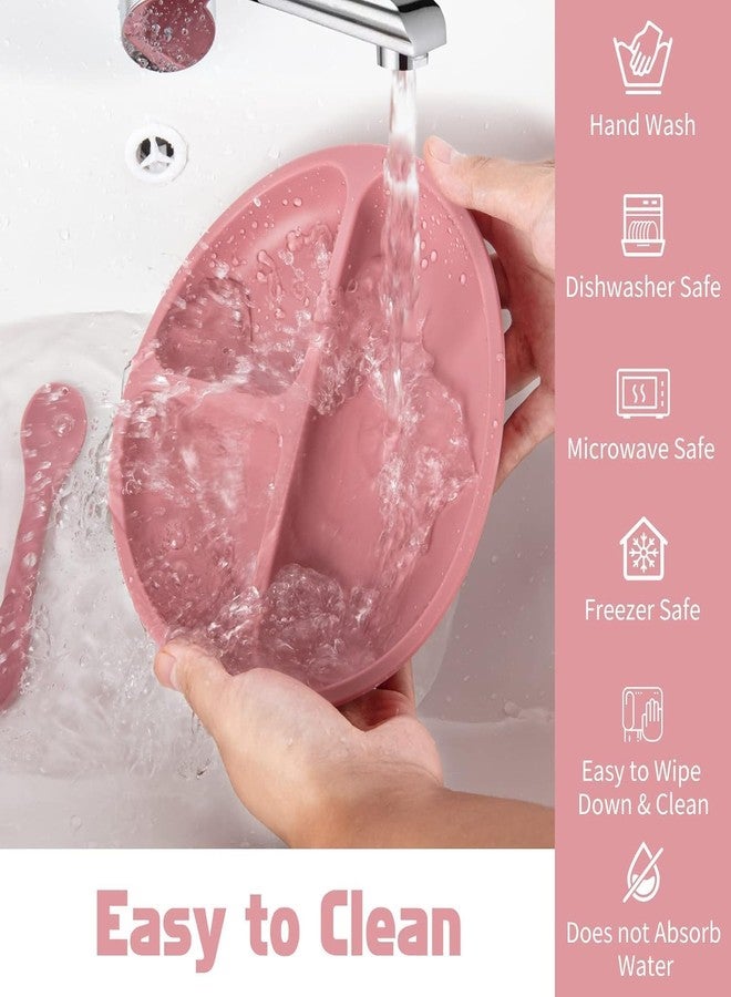 SKYFUN (LABEL) Silicone Baby Feeding Set with Suction Plate Bowl Sippy Cup Bib Spoon Fork, Unbreakable Dinnerware for Babies Toddlers (Pink) - Image 3