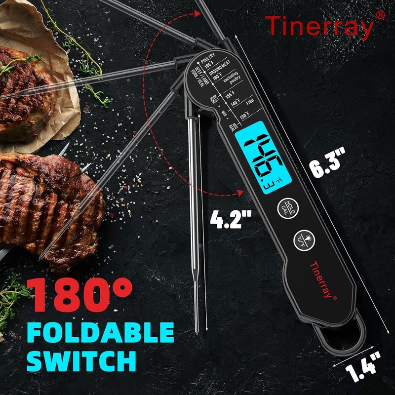 Tinerray Digital Meat Thermometer for Cooking, Grilling & BBQ - Ultra-Fast Instant Read Thermometer with Waterproof Design,Backlight & Calibration - Perfect for Candy Making, Deep Frying, Turkey, Beef (Black) - Image 5