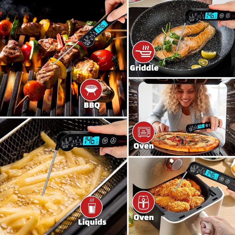 Tinerray Digital Meat Thermometer for Cooking, Grilling & BBQ - Ultra-Fast Instant Read Thermometer with Waterproof Design,Backlight & Calibration - Perfect for Candy Making, Deep Frying, Turkey, Beef (Black) - Image 4
