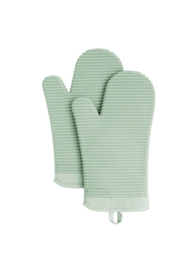 KitchenAid KitchenAid Ribbed Soft Silicone Oven Mitt Set, Pistachio, 7.5"x13", 2 Count  - Image 1