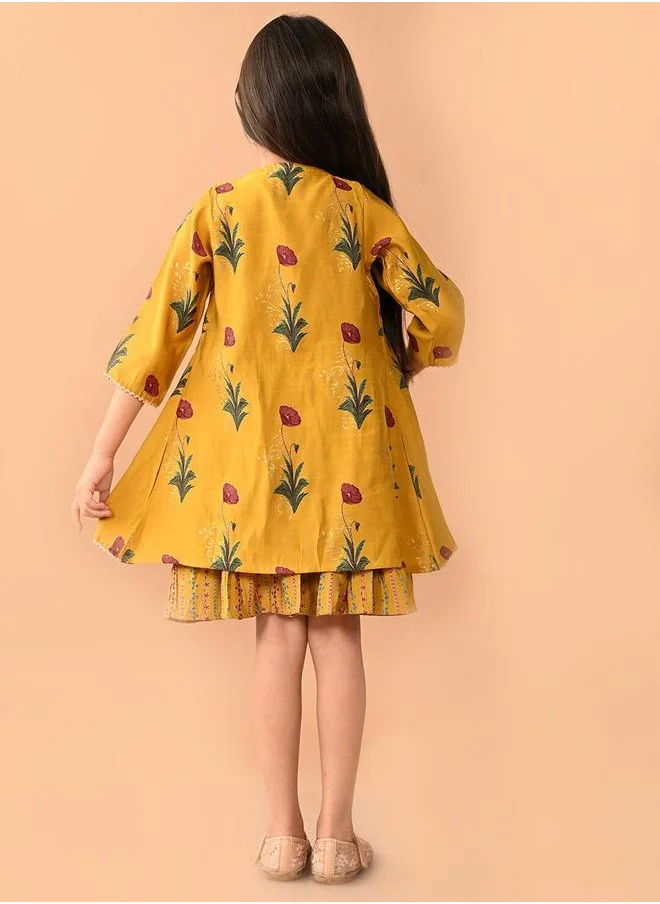 LILPICKS Yellow Kurta Set Straight Fit made from Cotton featuring Self Design design and Round Neck neckline - Perfect for Festive!