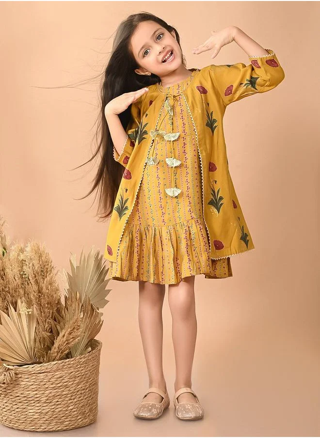 LILPICKS Yellow Kurta Set Straight Fit made from Cotton featuring Self Design design and Round Neck neckline - Perfect for Festive!