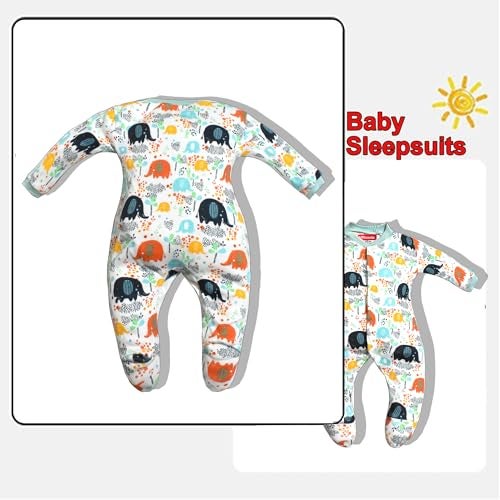 VParents Aqua Full Length Printed Baby Footies Sleepsuit Romper Pack of 3 - New Born (New Born, Green) - Image 3