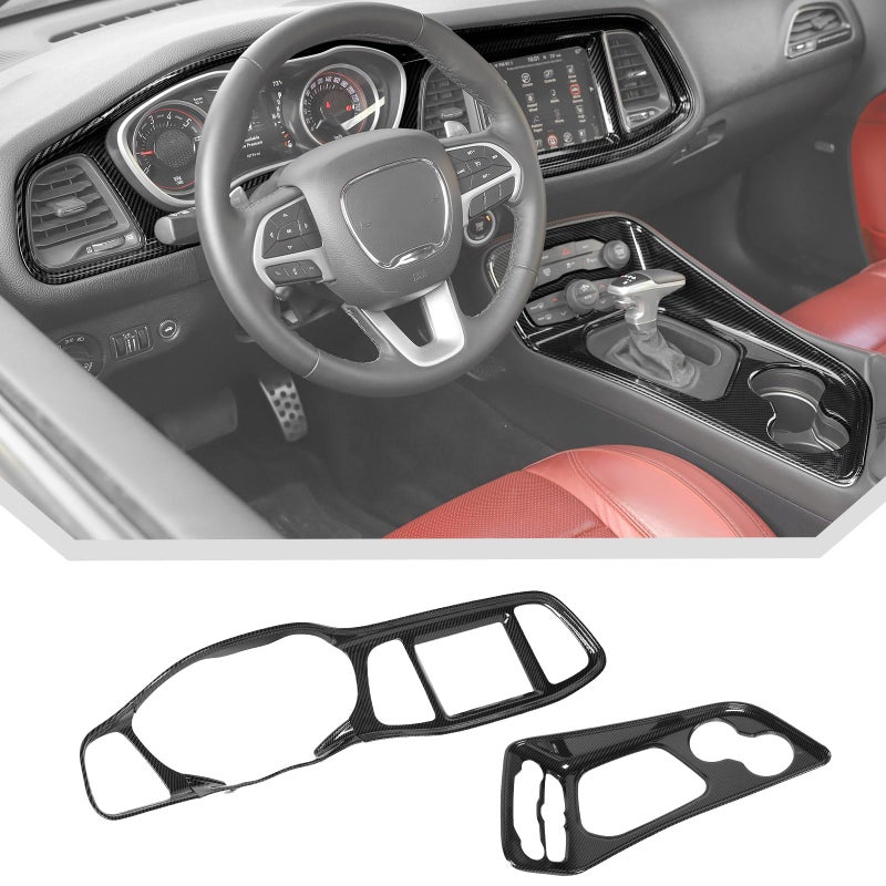 JeCar for Challenger Carbon Fiber Interior Center Console Trim Kit Fit for 20152023 Dodge Challenger Interior Accessories 5pcs
