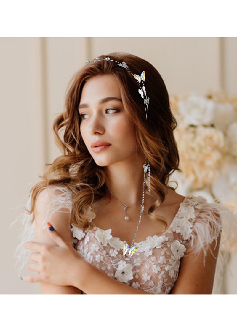 Excefore Wedding Butterfly Headband For Women, Shinny Rhinestone Tassel Head Chain Crystal Headpieces Decorative Elegant Headwear Hair Hoop Band Headdress Hair Accessories For Women Girls - Image 3