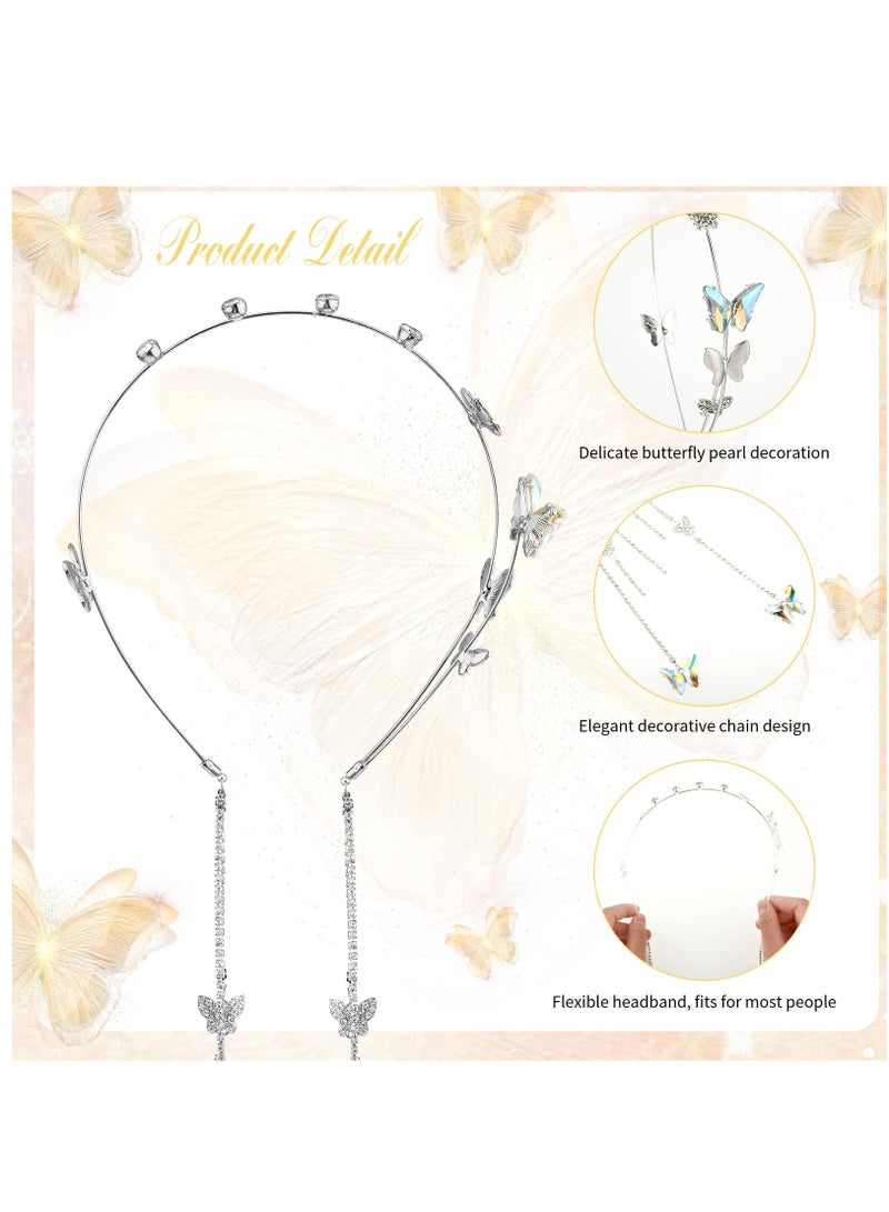 Excefore Wedding Butterfly Headband For Women, Shinny Rhinestone Tassel Head Chain Crystal Headpieces Decorative Elegant Headwear Hair Hoop Band Headdress Hair Accessories For Women Girls - Image 4