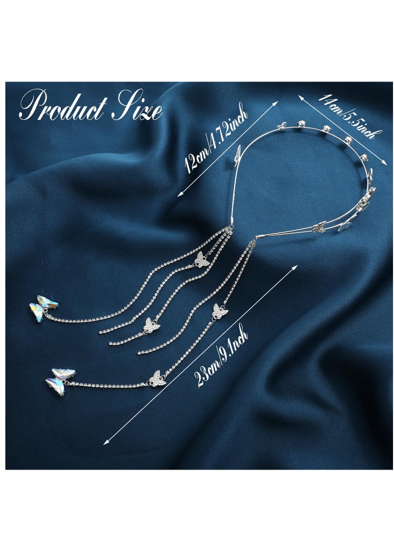 Excefore Wedding Butterfly Headband For Women, Shinny Rhinestone Tassel Head Chain Crystal Headpieces Decorative Elegant Headwear Hair Hoop Band Headdress Hair Accessories For Women Girls - Image 2