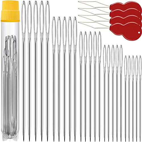 50 Pack Premium Large Eye Needles for Hand Sewing with Needle Threaders Assorted Sizes Embroidery Needles for Hand Sewing Sewing Needles Large Eye Big Eye Needle