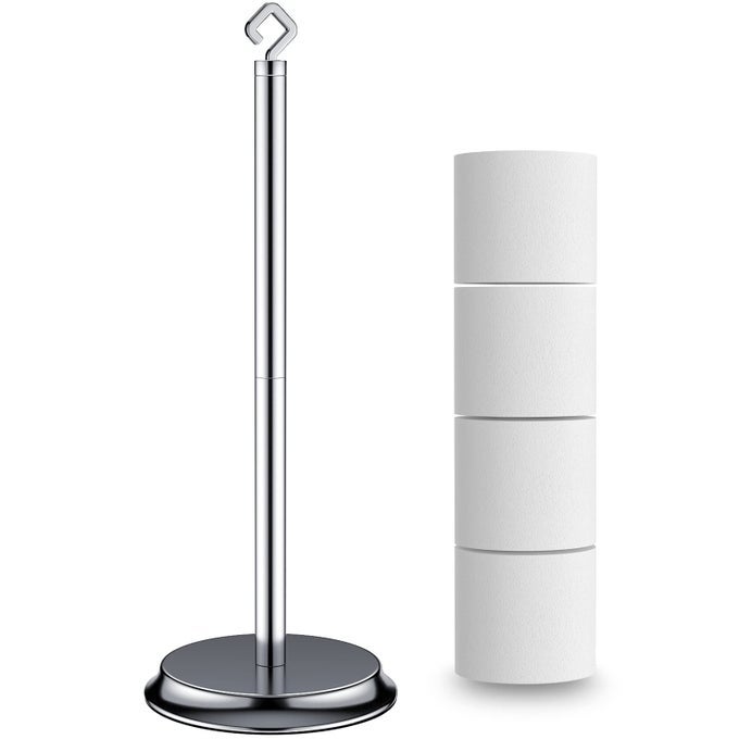 TOILET PAPER HOLDER FOR BATHROOM METAL FREE STANDING TOILET PAPER STORAGE WITH RUSTPROOF TISSUE PAPER ROLL STAND FOR BATHROOM ACCESSORIES POILSHED CHROME