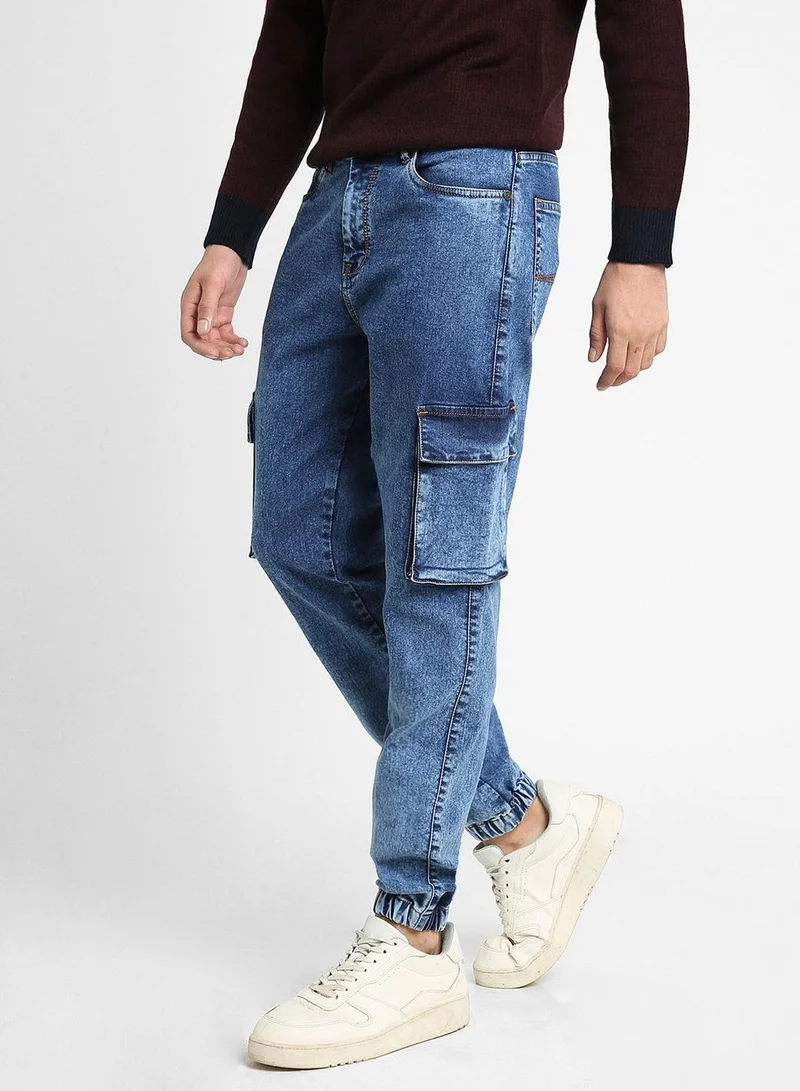 Dennis Lingo Relaxed Fit Indigo Men's Jeans with Button & Zip Closure (Cotton Blend)