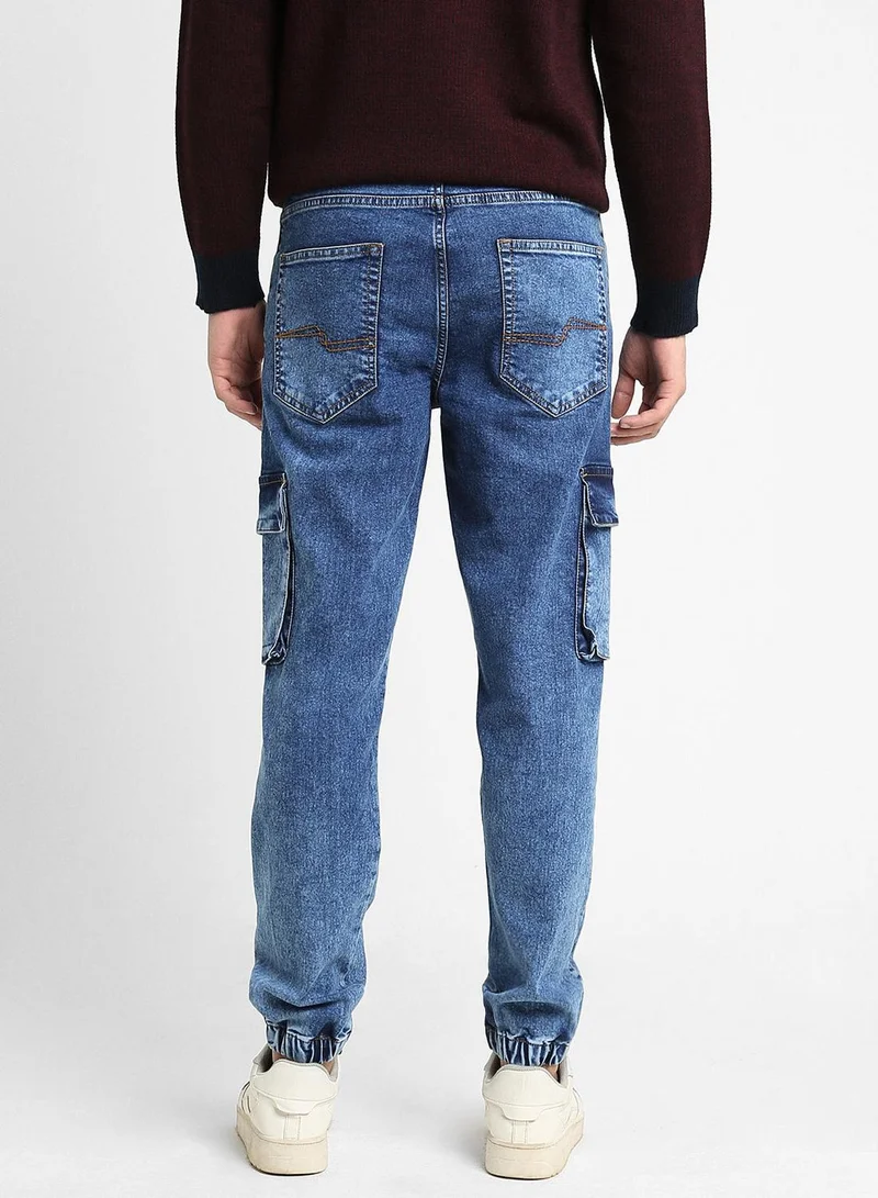 Dennis Lingo Relaxed Fit Indigo Men's Jeans with Button & Zip Closure (Cotton Blend)