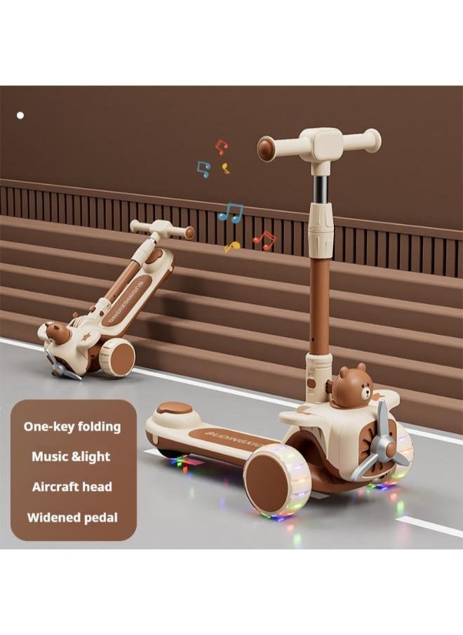 Children's Scooter, Folding Kids Kick Scooter, Three Wheel Scooter With Light Up LED Wheels For Toddlers Girls & Boys, 3 Adjustable Height , Lean To Steer, Extra-wide Deck, For Boys Girls  3-14 Years Old  - Image 1