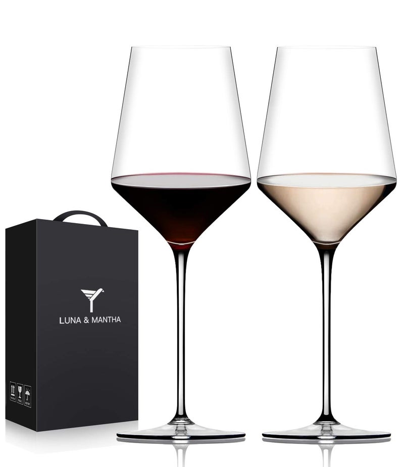 OJA Red Wine Glasses Set of 2, Premium Crystal Wine Glasses Hand Blown, 15 oz,Thin Rim,Long Stem,Perfect for Red or White, Daily Use,Unique Wedding Anniversary Birthday or Birthday Gift - Image 1