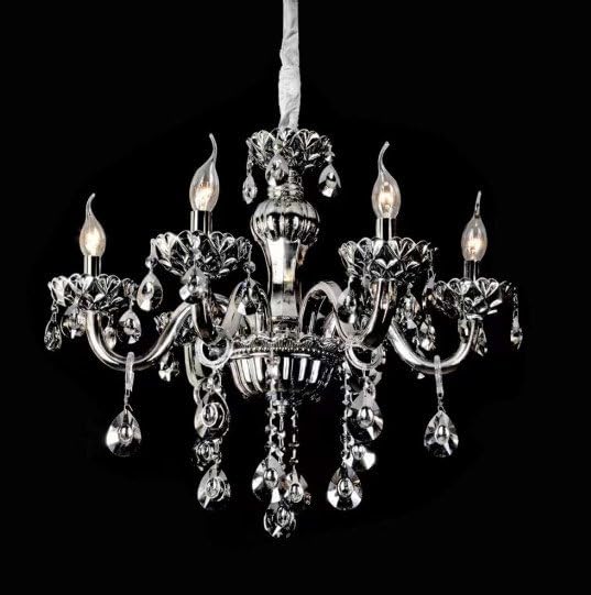 CITRA 6 Light Black Glass Chrome Italian Chandelier Light for Dining Hall - Warm White - Image 2