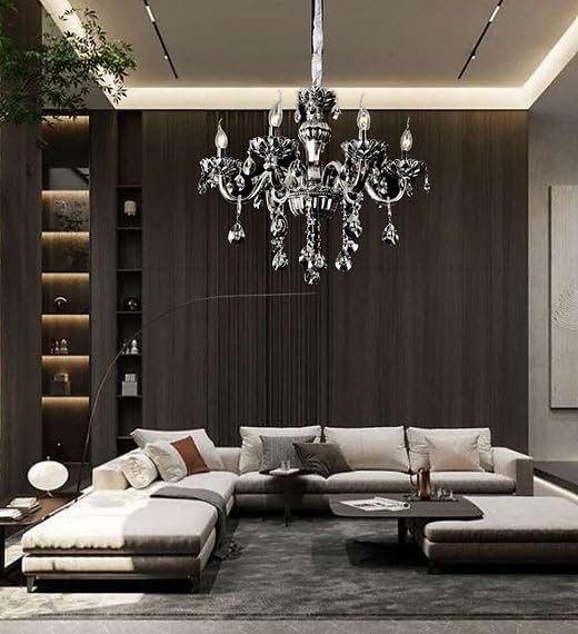 CITRA 6 Light Black Glass Chrome Italian Chandelier Light for Dining Hall - Warm White - Image 5