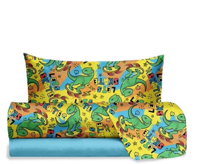 JOLLY DINOSAUR SINGLE BED SHEET SET 100 COTTON TOP SHEET FITTED SHEET PILLOWCASE FANSATISA BEDDING SET FOR BEDROOM
