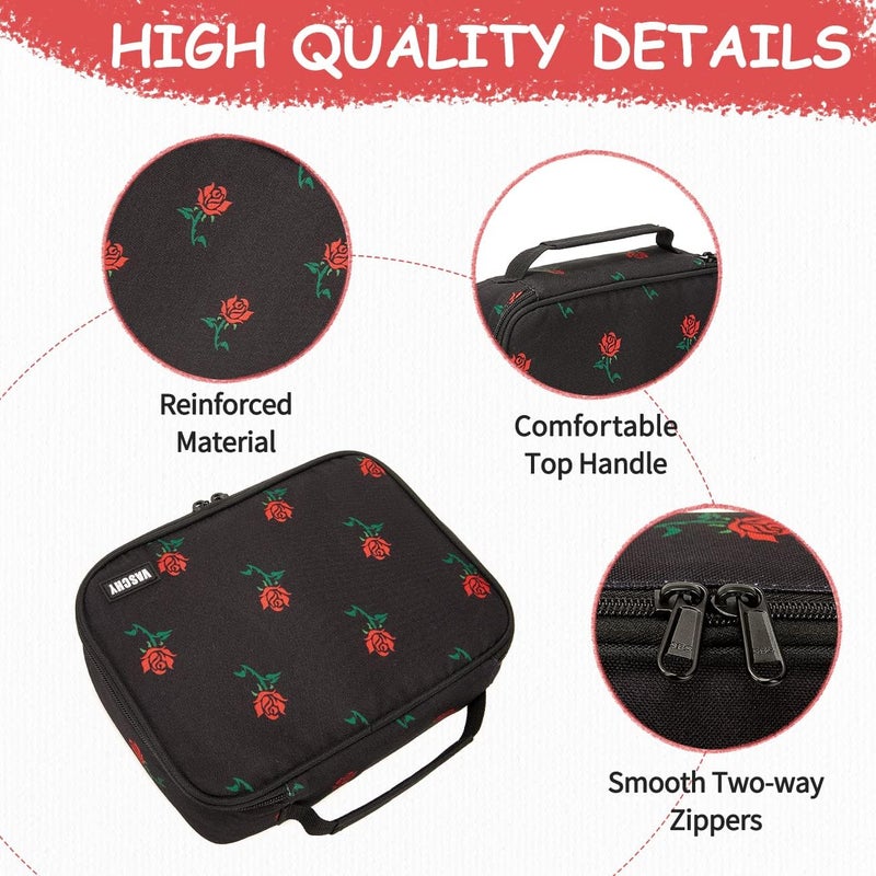 Vaschy Large Pencil Case Bag, Art Supply Marker Organizer Big Pen Pouch with Detachable Layers Slots Multiple Zipper Pockets for Kids Adults School Office Black Rose - Image 5