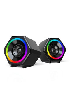 Mini USB Wired Computer Speakers Stereo Bass Speakers with Colorful Ambient Lights and Bluetooth Function