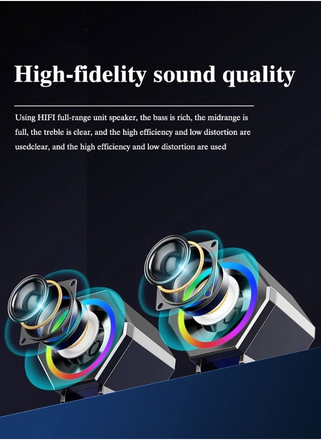 SADA - Mini USB Wired Computer Speakers Stereo Bass Speakers with Colorful Ambient Lights and Bluetooth Function - Image 1
