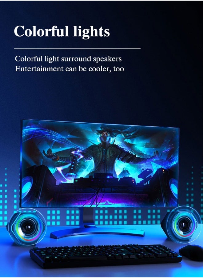 SADA - Mini USB Wired Computer Speakers Stereo Bass Speakers with Colorful Ambient Lights and Bluetooth Function - Image 1