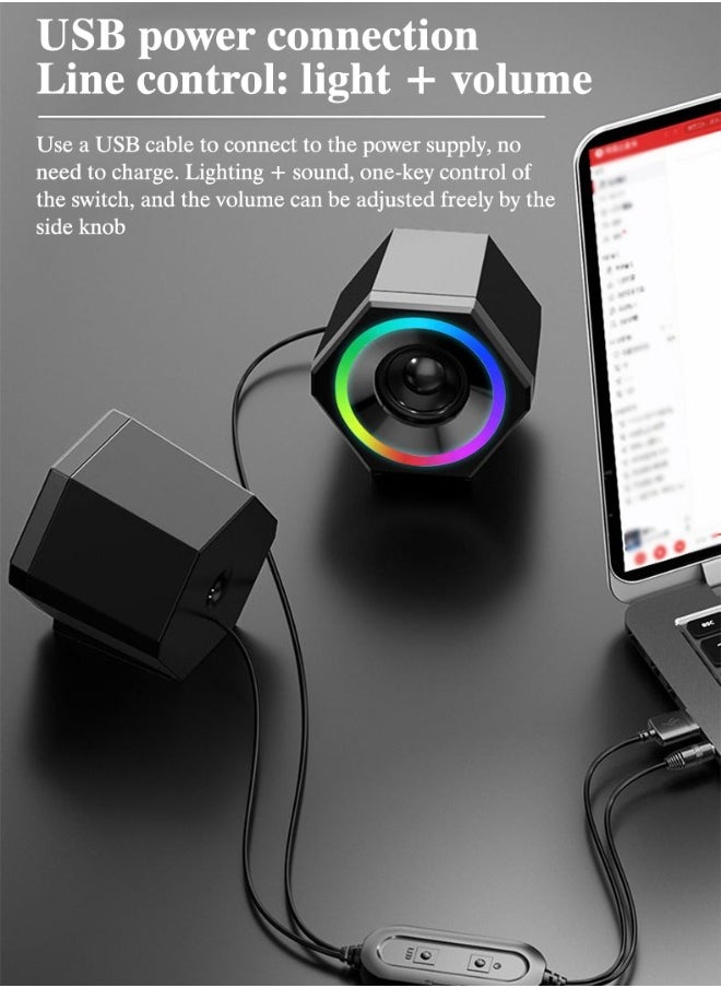 SADA - Mini USB Wired Computer Speakers Stereo Bass Speakers with Colorful Ambient Lights and Bluetooth Function - Image 1