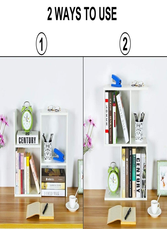 PAG Desktop Shelf Freestanding Wooden Small Bookshelf Desk Supplies Organizers and Accessories Storage Display Rack Office Dorm Decor for Women, White - Image 4