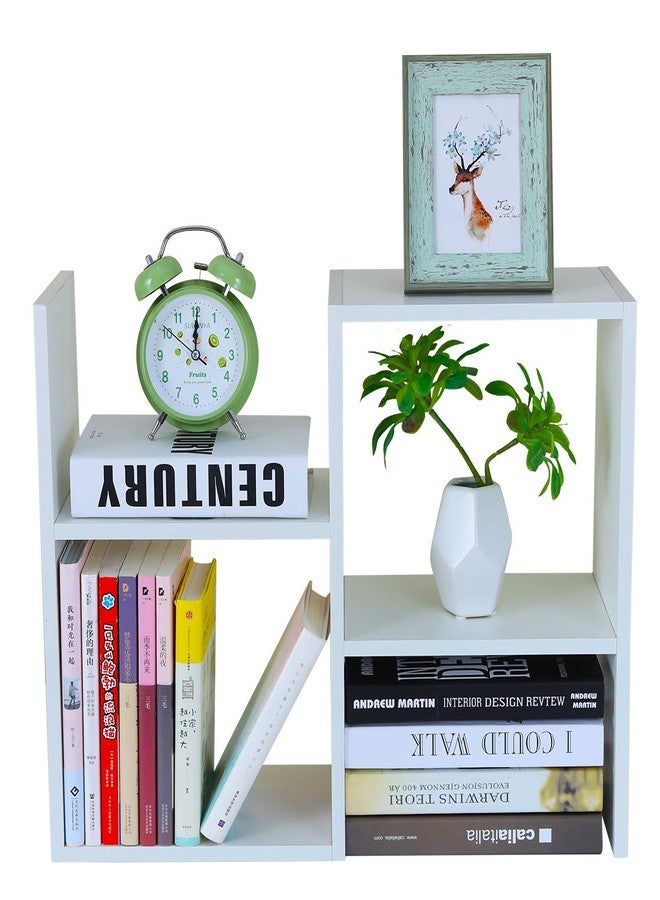 PAG Desktop Shelf Freestanding Wooden Small Bookshelf Desk Supplies Organizers and Accessories Storage Display Rack Office Dorm Decor for Women, White - Image 1