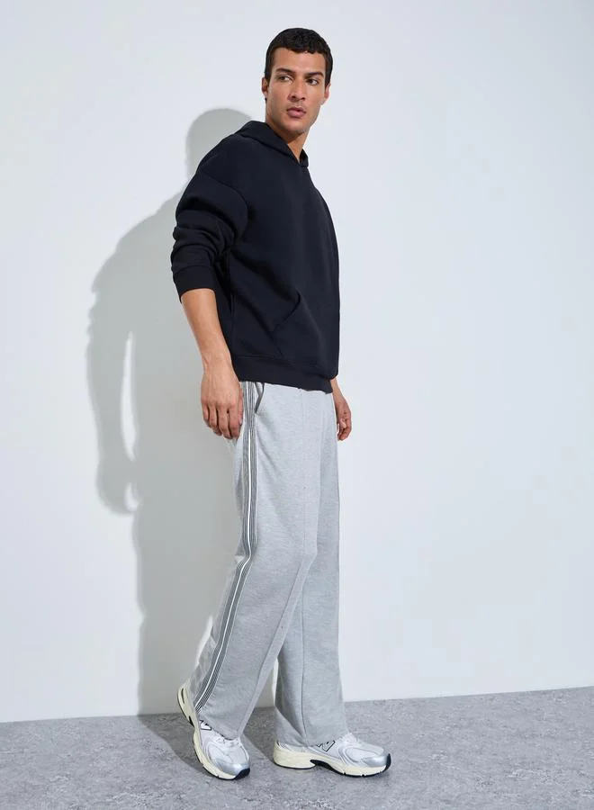 Styli Black Oversized Printed Fleece Hoodie with Front Pocket