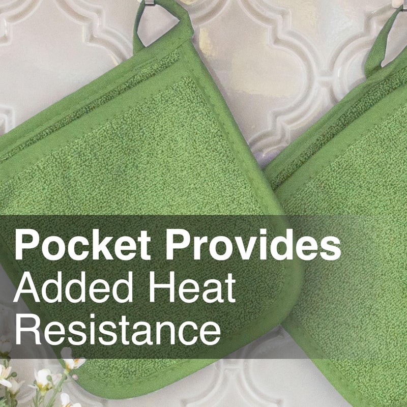 Ritz Terry Pocket Mitt & Hot Pad: Unparalleled Heat Resistant  Durable 100% Cotton - Ergonomically Designed for Optimal Grip - Easy-Care Machine Washable  Perfect for Your Kitchen - Cactus Green  2-Pk - Image 5