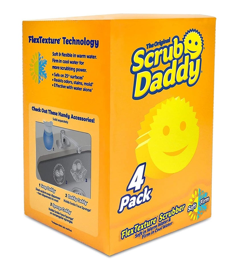 Scrub Daddy Original FlexTexture Cleaning Sponge 4 Pack, Multi Purpose Non Scratch Scrubber Sponge, Temperature Controlled Cleaning Sponge for Kitchen, Bathroom and Household Use - Image 1