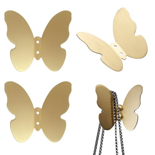 Primst 3 PCS Brass Butterfly Hooks with Screws, Decorative Wall Mounted Hooks Hat Rack Robe Hook for Bathroom Kitchen Entryway (Gold) - Image 1