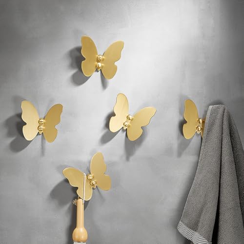 Primst 3 PCS Brass Butterfly Hooks with Screws, Decorative Wall Mounted Hooks Hat Rack Robe Hook for Bathroom Kitchen Entryway (Gold) - Image 2