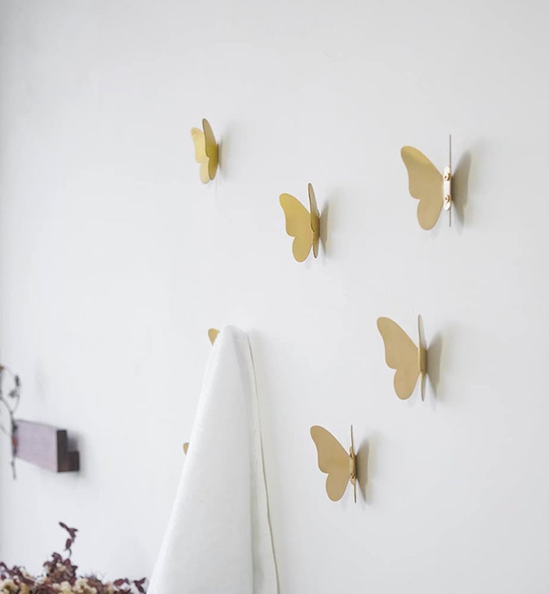 Primst 3 PCS Brass Butterfly Hooks with Screws, Decorative Wall Mounted Hooks Hat Rack Robe Hook for Bathroom Kitchen Entryway (Gold) - Image 5