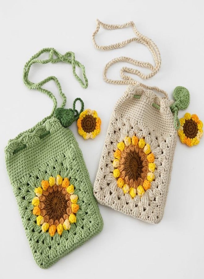 HIPIHOM Handmade Sunflower Crochet Bag Knitted Shoulder Phone Bag Crossbody Bag Beach Women Messenger Shoulder Bags Girls Woven Purse (Beige) - Image 5